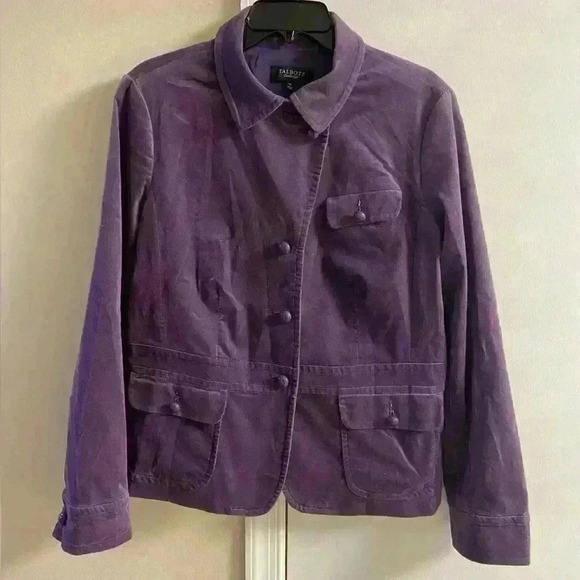 Talbots jacket velvet‎ purple button front multiple pockets Sz 14 - Picture 1 of 8